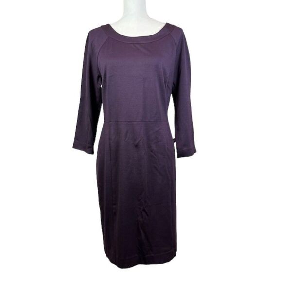 Banana Republic Deep Purple Midi 3/4 Sleeve Dress Rayon Nylon Spandex Size 14 - Picture 1 of 11